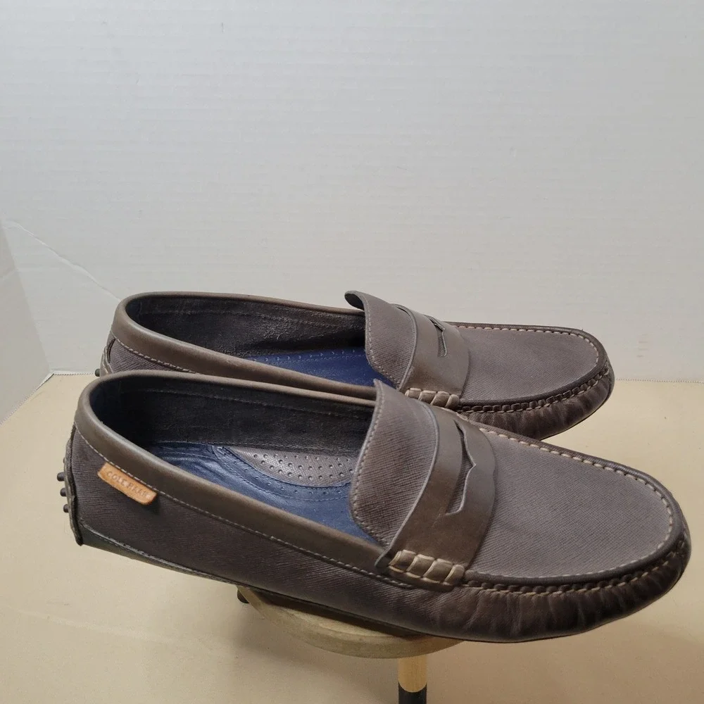 Cole Haan Howland Mens Brown Textured Leather Driving Penny Loafers C27353 10M
